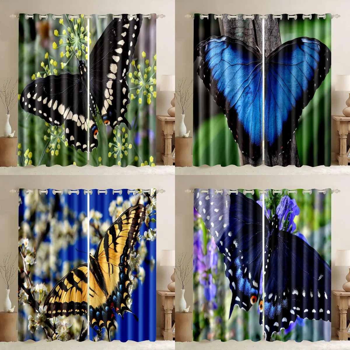 

Romantic Butterflies Pattern Luxury HIgh Shading Blackout Window Curtains For Bedroom Living Room Kicthen Door On Sale 2pieces