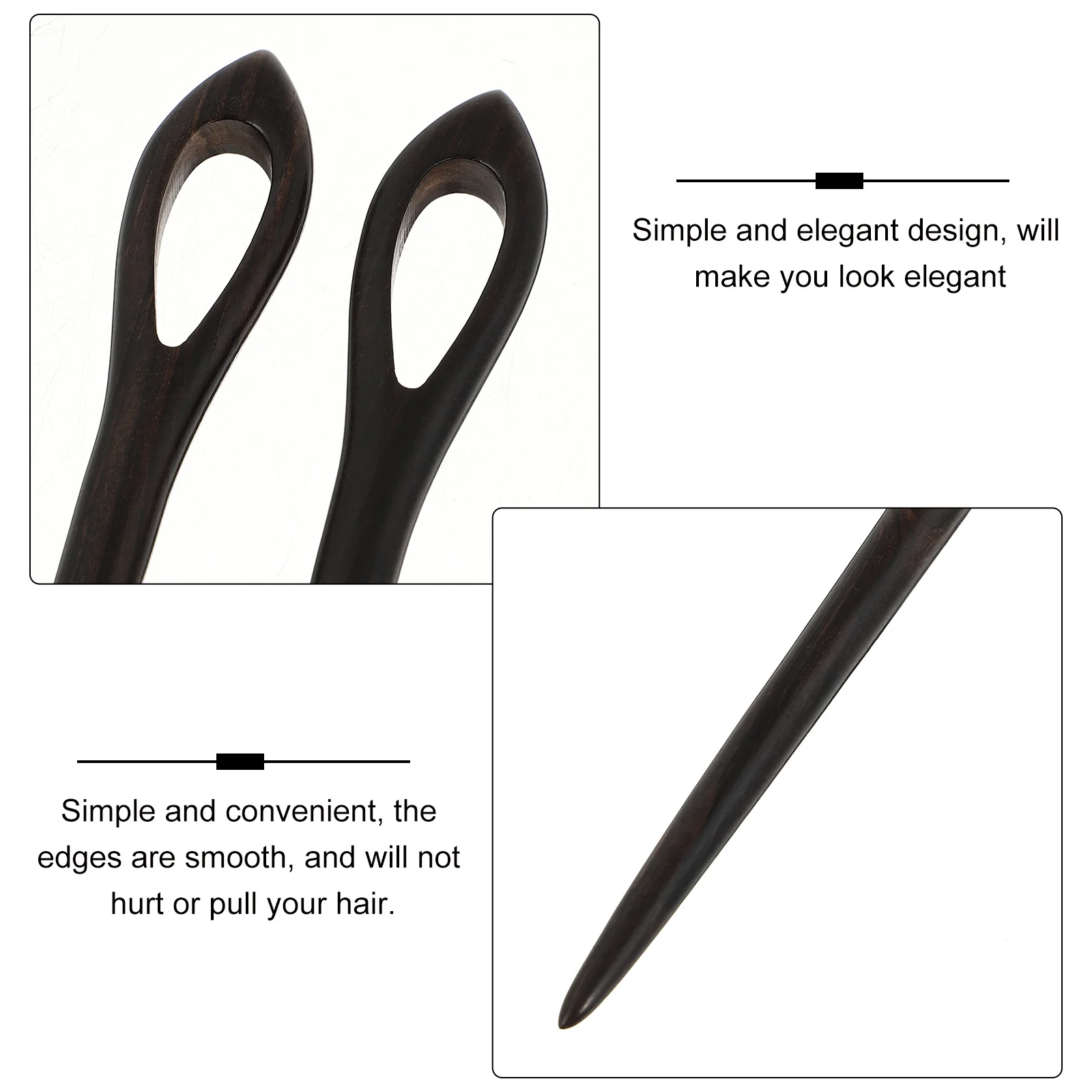 

2Pcs Sandalwood Hairpins Black Ebony Vintage Hair Clip Retro Chinese Style Headdress Traditional Gift Idea