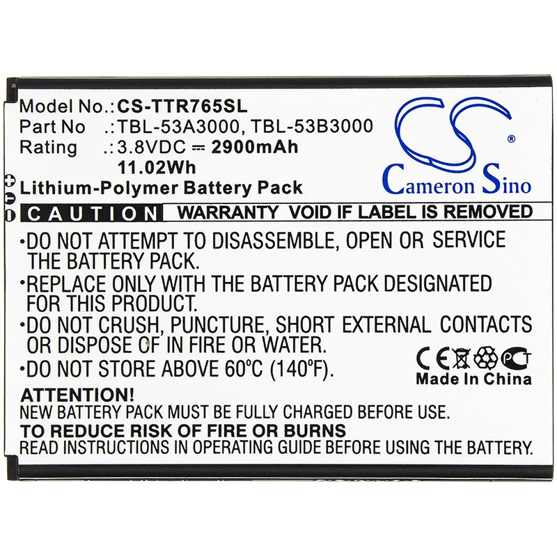 

CS Li-Polymer Rechargeable Battery for TP-Link Hotspot,3.8V,2900mAh, M7650, TBL-53B3000, TBL-53A3000