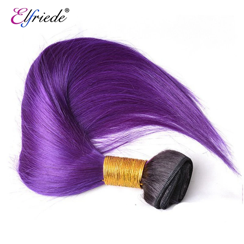 Elfriade-extensiones de cabello humano brasileño, mechones rectos de color ombré 1B/morado, 3/4 mechones, Ofertas