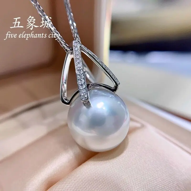 Gorgeous AAAAA 11-12mm South China Sea Round White Pearl Pendant Necklace 925s