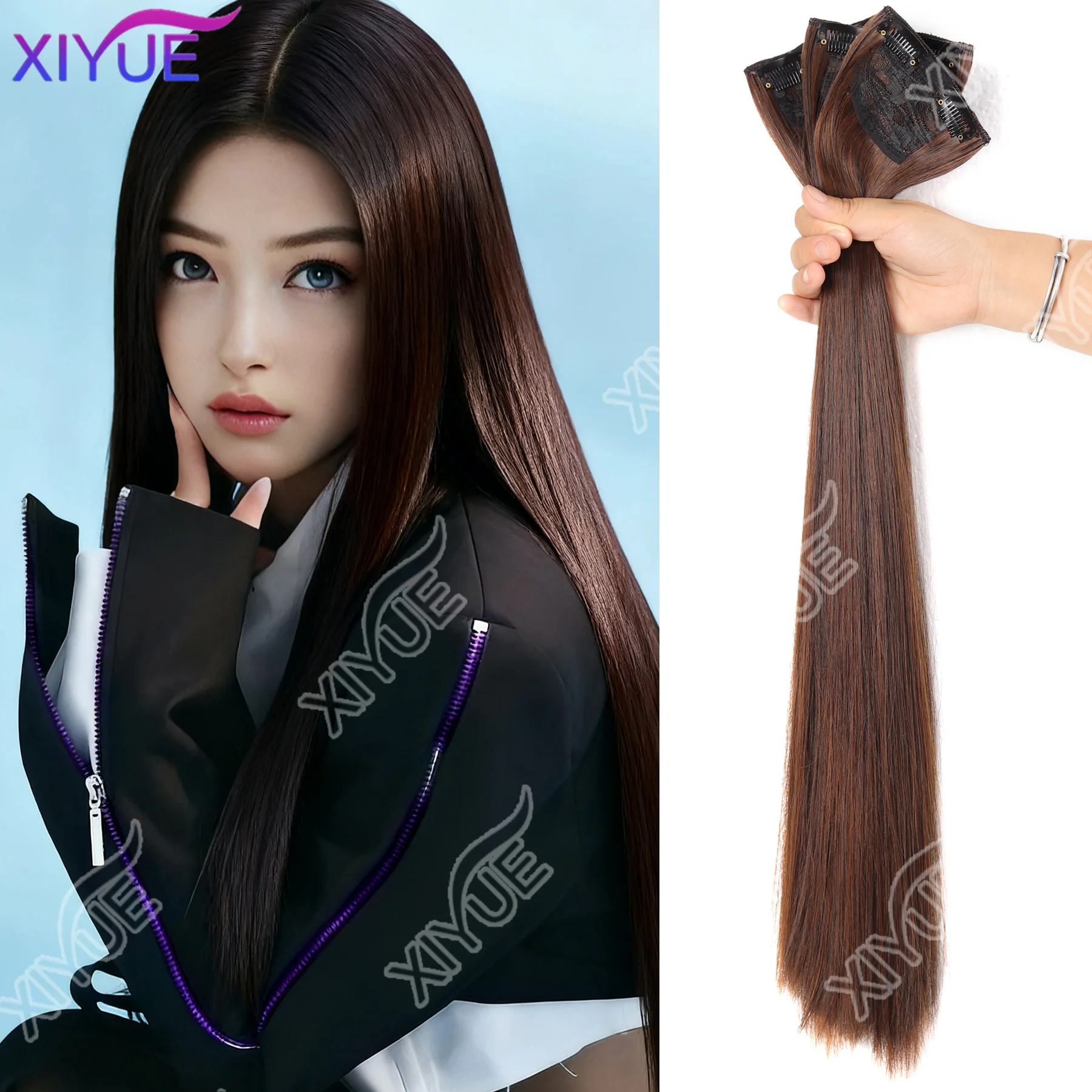 

XIYUE длинные волосы для наращивания, реалистичный объем, невидимый бесследный комплект из трех предметов, азиатские синтетические волосы