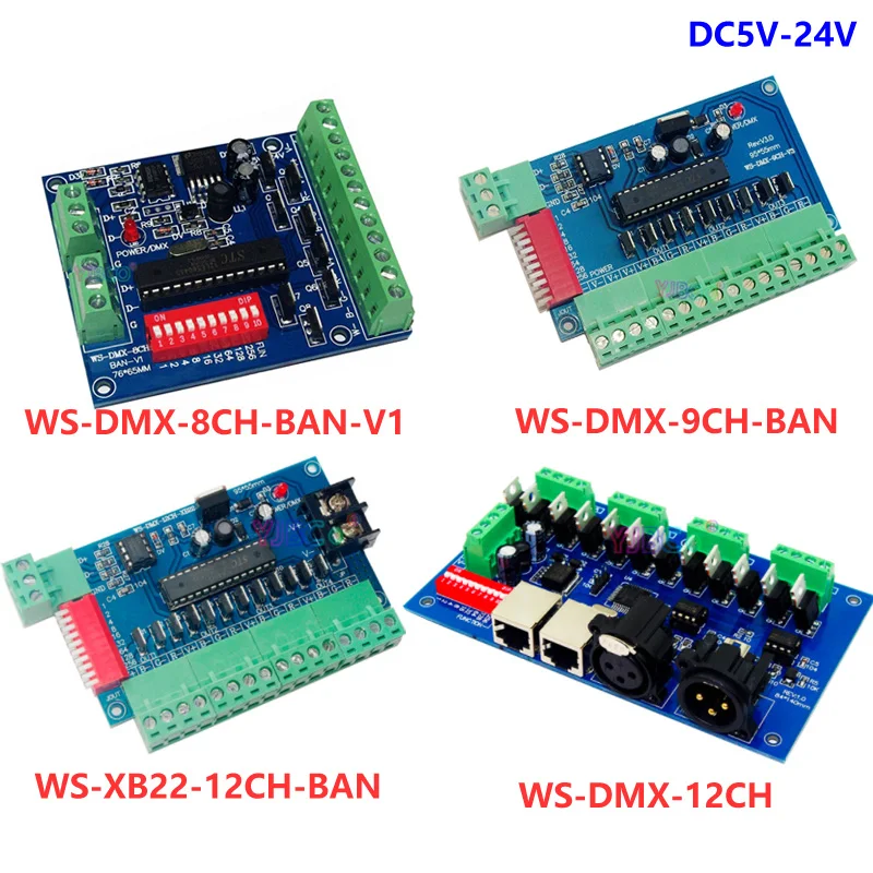 5V 12V 24V 3CH 4CH 6CH 8CH 9CH 12CH Channel LED DMX512 Decoder RGB RGBW DMX Controller for 5050 2835 3828 LED strip Light Tape