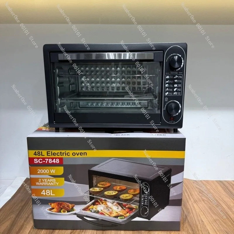 Large-Capacity Household Electric Oven,Double-Layer Standing Mirror Cabinet,48L Multi-Purpose Baking Appliance,Kitchen Cooking