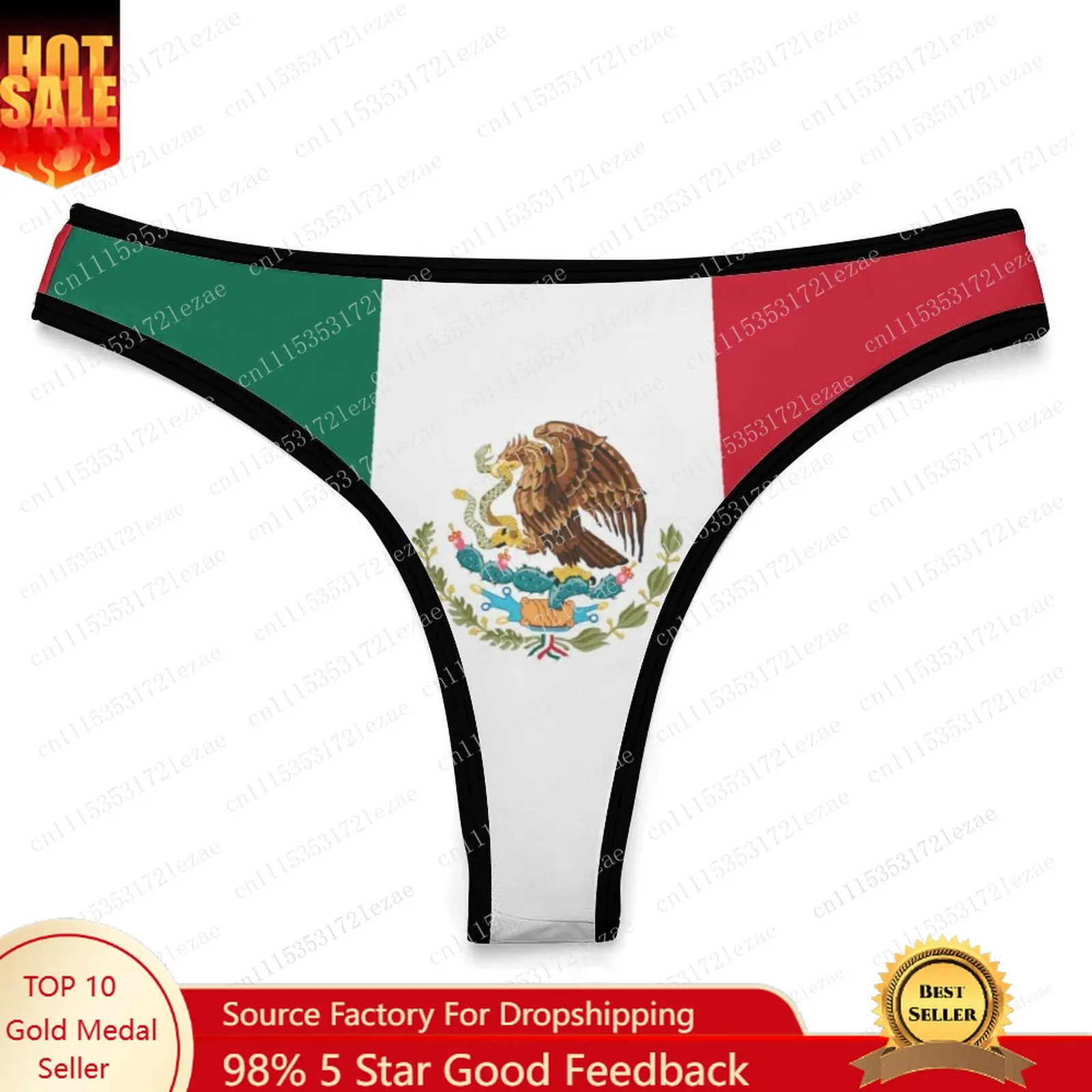 Mexico Flag Customized Ice Silk Thong Panties Women's Comfortable Briefs S-2XL Suitable for Everyday Wear and All Seasons
