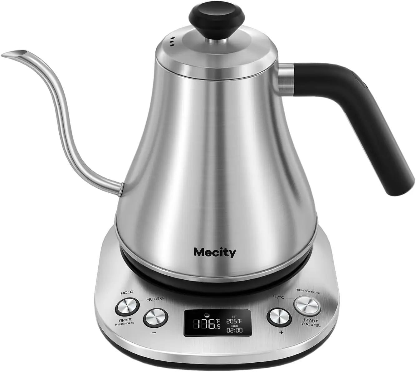 

Electric Gooseneck Kettle with LCD Display, Temperature Control, 1200W Fast Heating, 0.8L Stainless Steel for Coffee and Tea