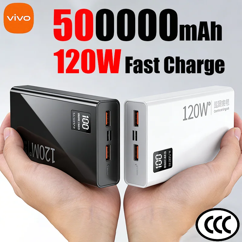 

Vivo 500000 мАч, высокая емкость, 120 Вт, быстрая зарядка, Power BankPowerbank, портативное зарядное устройство для iPhone, Samsung, Xiaomi 2026, хит продаж