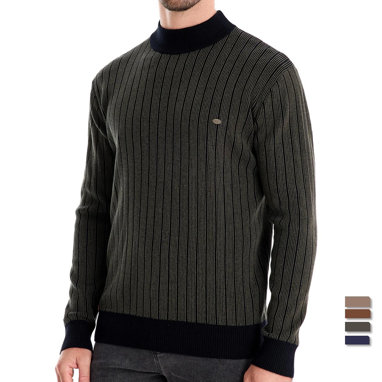 AIOPESON New Design Mens Mock Neck Cotton Pullover Sweaters Autumn Winter Warm Stripped Sweater for Men