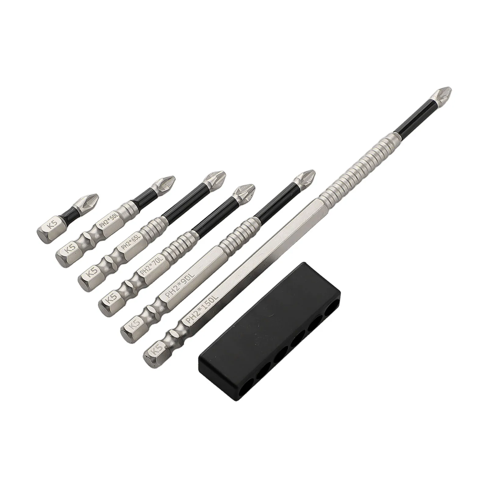 Chave de fenda transversal magnética, cabeça de lote PH2, aço de liga, antiderrapante, brocas longas para parafusar forte de alta resistência, 5 PCs, 6PCs