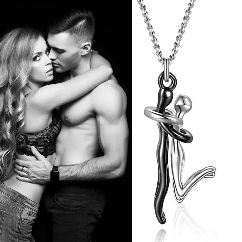 

Fashion Couple Hug Pendant Necklace Exquisite Popular Cool Romantic Man Woman Hug Emotional Expression Jewelry Gift for Lover