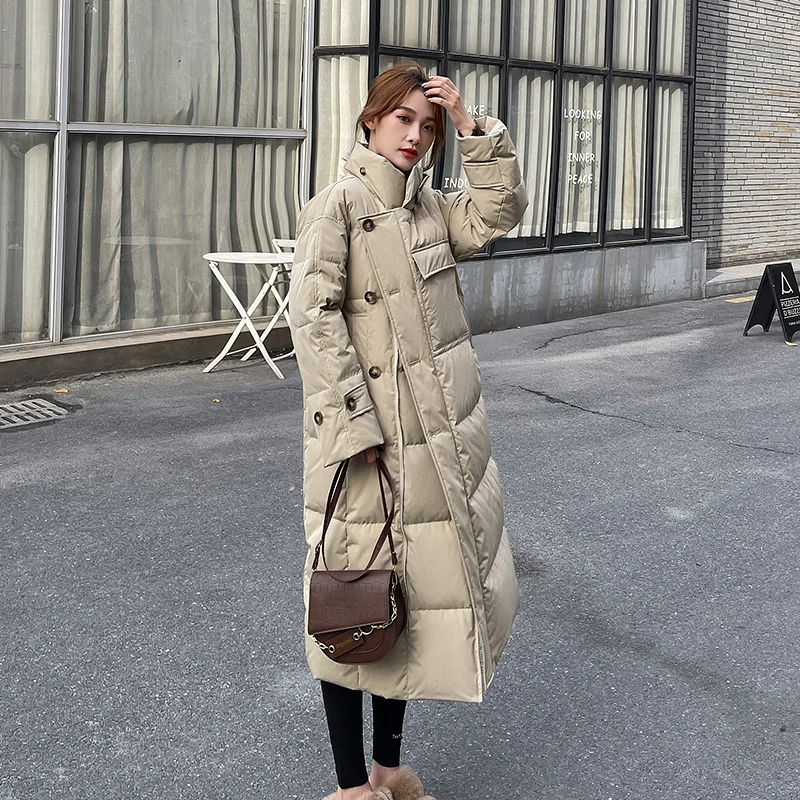 

Jacket Winter Women Down Long Hooded Warmth 2023 New Loose Stand Up Collar Overcoat Thick Fashion Puffer Clothes