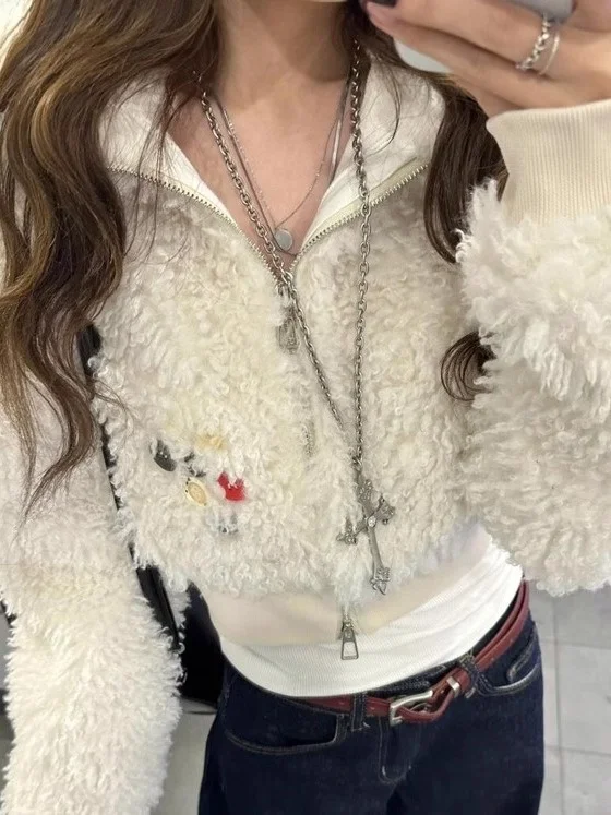 

Pure Desire Spicy Girl воротник-стойка Furry Long Sve Jaet женский теплый топ на молнии зима Новое поступление