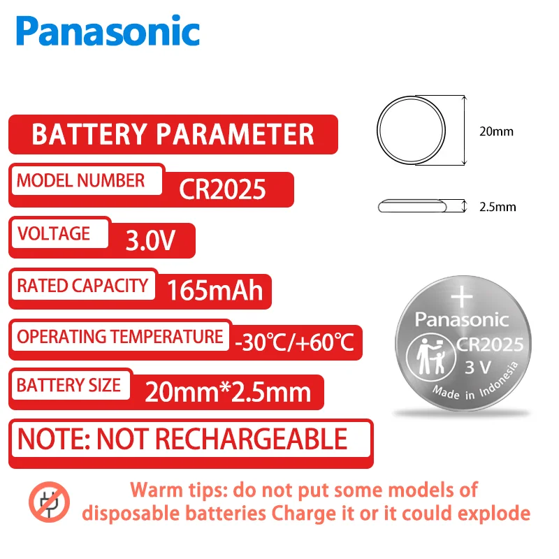 1Pcs Original Panasonic CR2025 3V Lithium Battery KCR2025 For Car Remote Control Watch Motherboard Scale Button Coin Cells