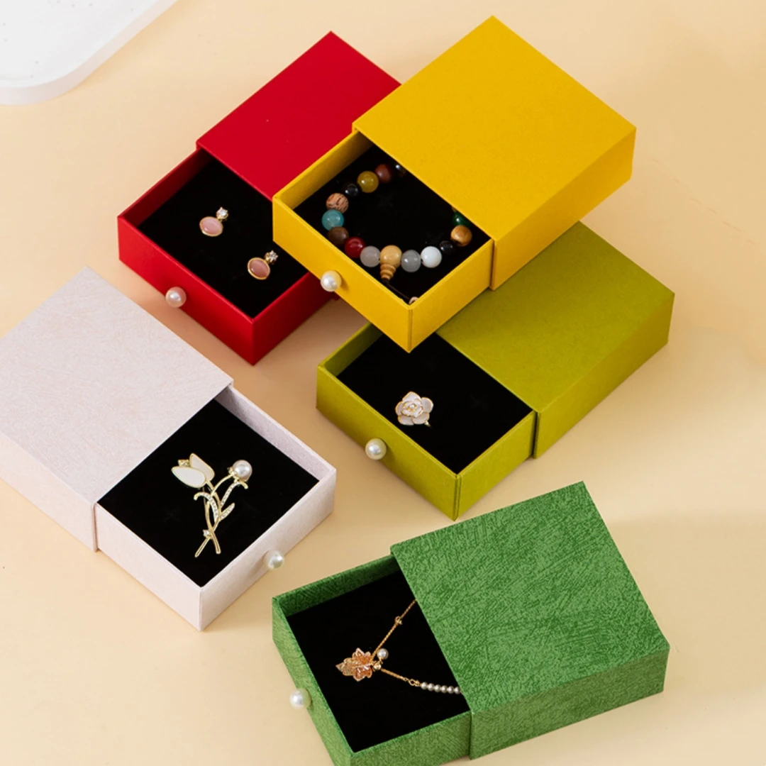 

Ящик для упаковки ювелирных изделий с жемчужной ручкой, ожерелье, кольцо, серьги, браслет, органайзер для хранения, подставка для дисплея, бумажная подарочная коробка