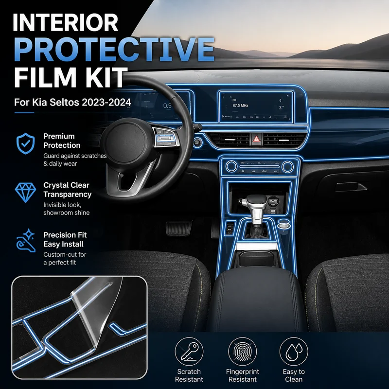 For Kia Seltos 2023-2024 Interior Film Gear Shift Button Screen Center Console Steering Wheel Protective Film Trim Kit