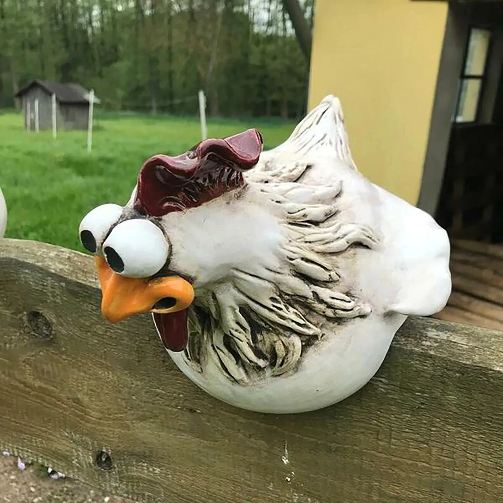 1pc Funny Chicken Fence Decor Statues Resin Farm Yard Chicken Hen Sculpture Art Craft Courtyard Housewarming Home Decoration