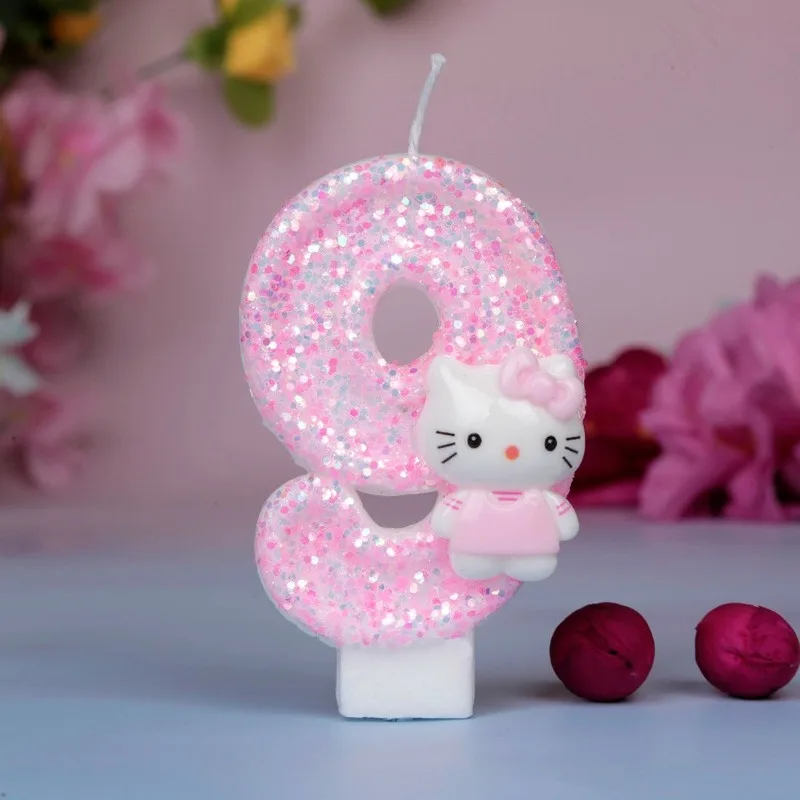 Hello Kitty Sanrio Creative Birthday Number Candle Cake Birthday Kawaii Cute Decoration Anime Peripheral Cartoon  Candle Gift