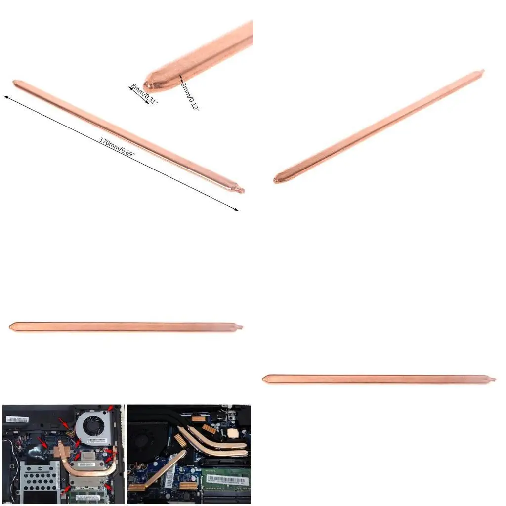 

R53C 8x3x170mm DIY Notebook Computer Thermal Conductive Copper Tube CPU Flat Heat Pipe, Portable CPU Heat Sink Tube Computer