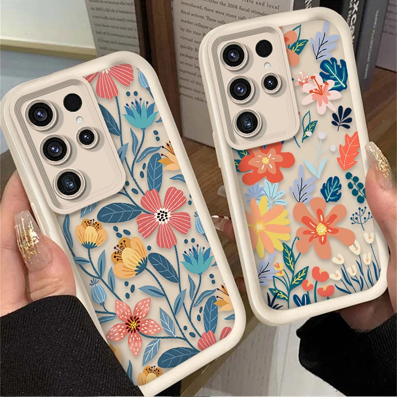 الفن الملونة زهرة قضية الهاتف لسامسونج غالاكسي S24 S25 S23 الترا S22 S21 زائد FE A36 A56 A26 A16 A06 A15 A25 A35 A55 5G eتوي