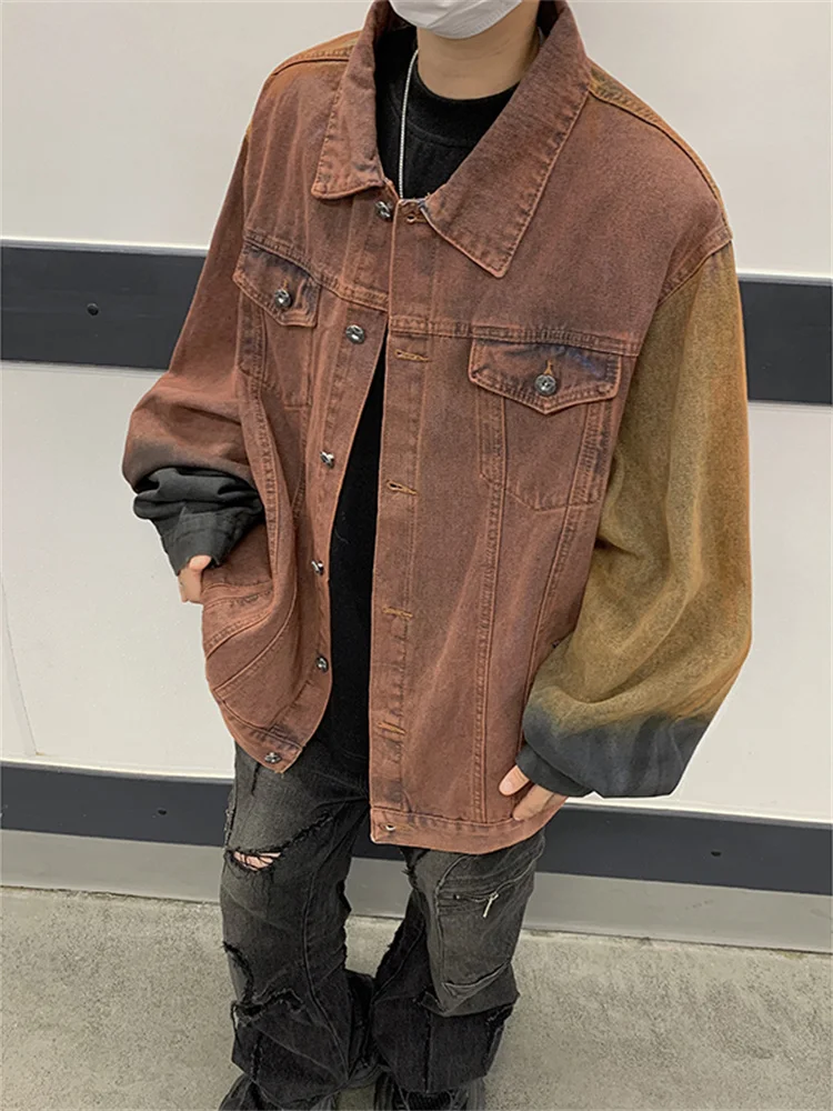 

Retro American adient Waed Denim Jaet ex Heavy Du Turn-down Collar Jaet High Street Couple Sle Jeans Jaet