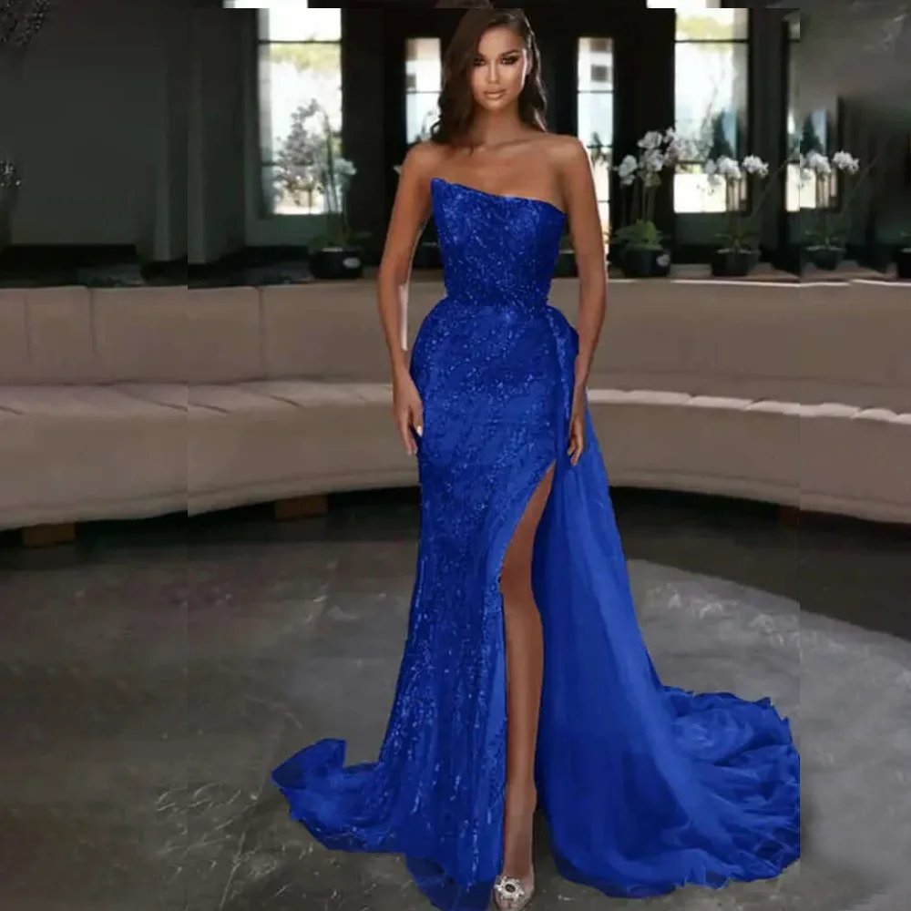 Flowers Mermaid Evening Dress Glitter Party Dress Sleeveless Arabic Women Gowns Princess Dress فساتين مناسبة رسمية Customized image 4