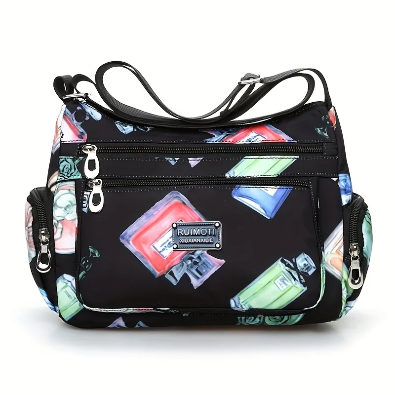 Leichte Nylon-Umhängetaschen für Damen, Schultertaschen mit mehreren Mustern für den Alltag, Reisen, Freizeitausflüge mit verstellbaren Trägern – Detail 7