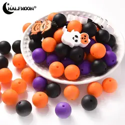 40Pcs Halloween Round 15mm Silicone Beads Cartoon Ghost Beads Set for Jewelry Making Diy Bracelet Necklace Keychain Accessories