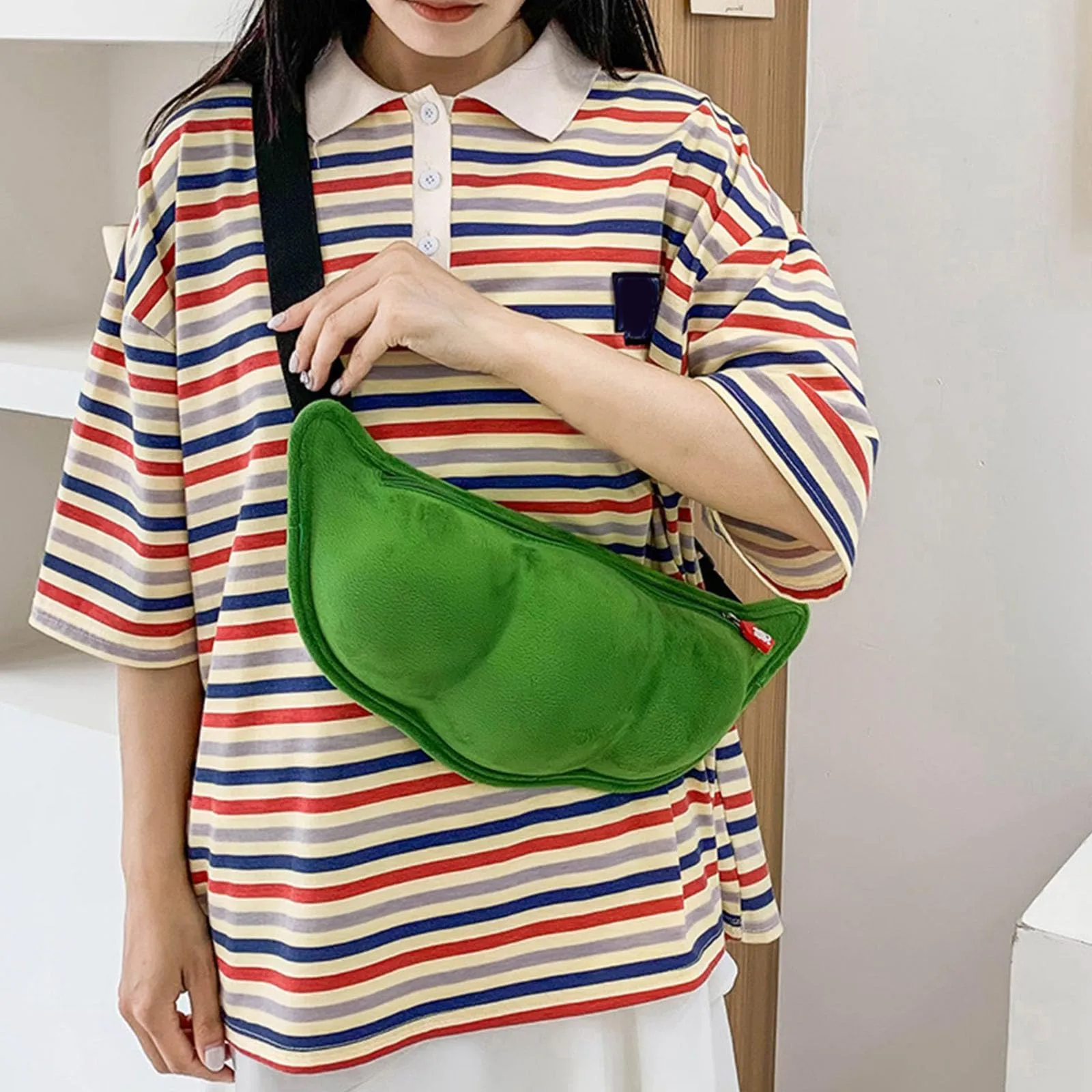 Creative Edamame Shape Ladies Messenger Bag Plush Pea Shoulder Bag Fun And Funny Chest Bag Bolsa De Mensajero