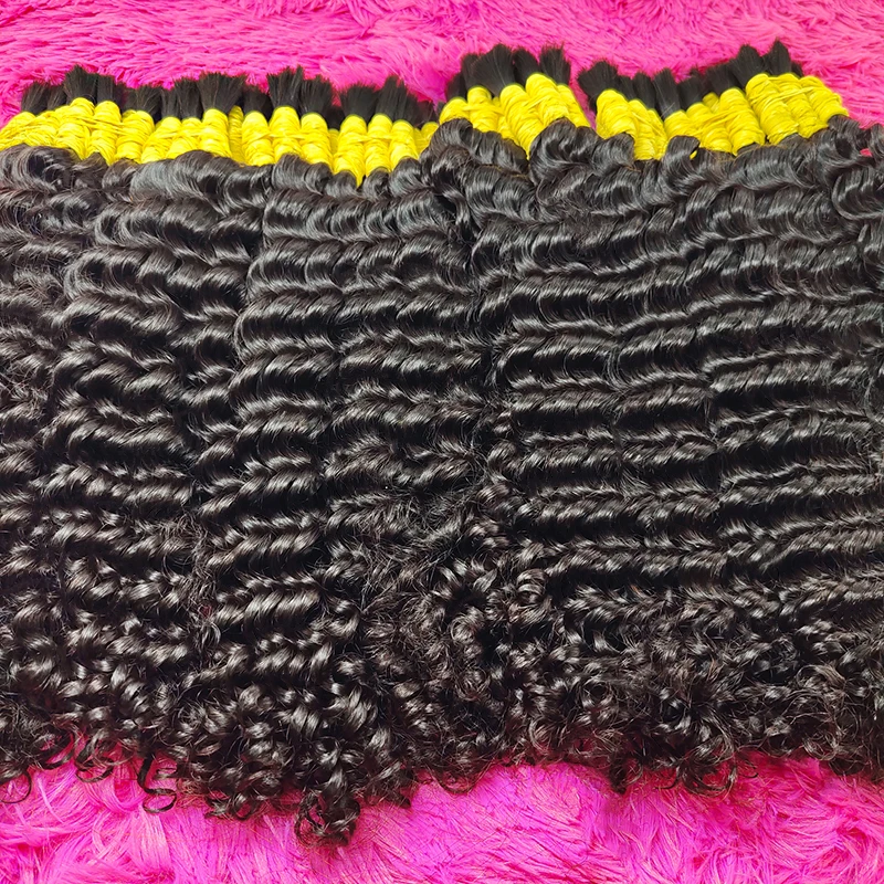 人毛ブレードヘア 1束 100g 26インチ ディープウォーターウェーブ バルク人毛 編み込み用 ウェフトなし 10A バージンヘアエクステ