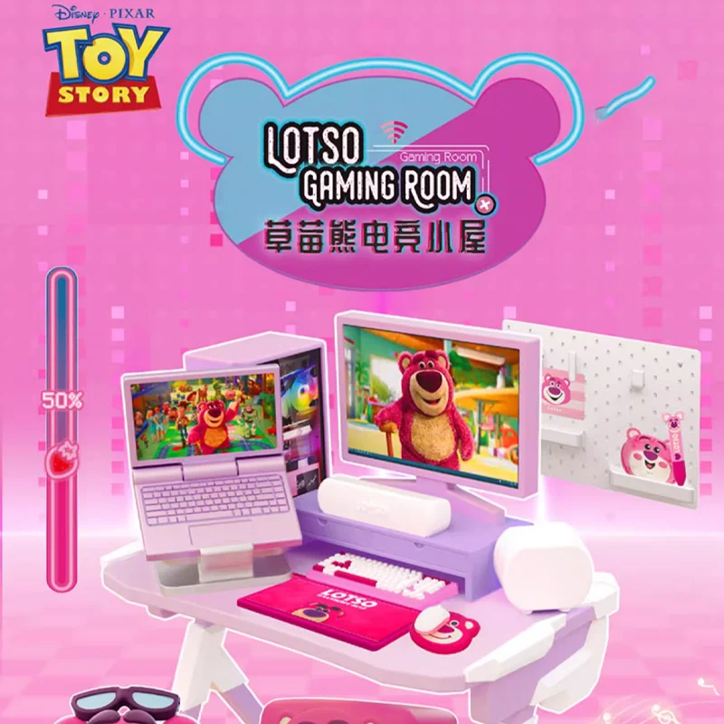 

New Disney Strawberry Bear Lotso Esports Cabin Series Blind Box Toys Doll Miniature Scene Lotso Hand-Made Desktop Ornaments Toys