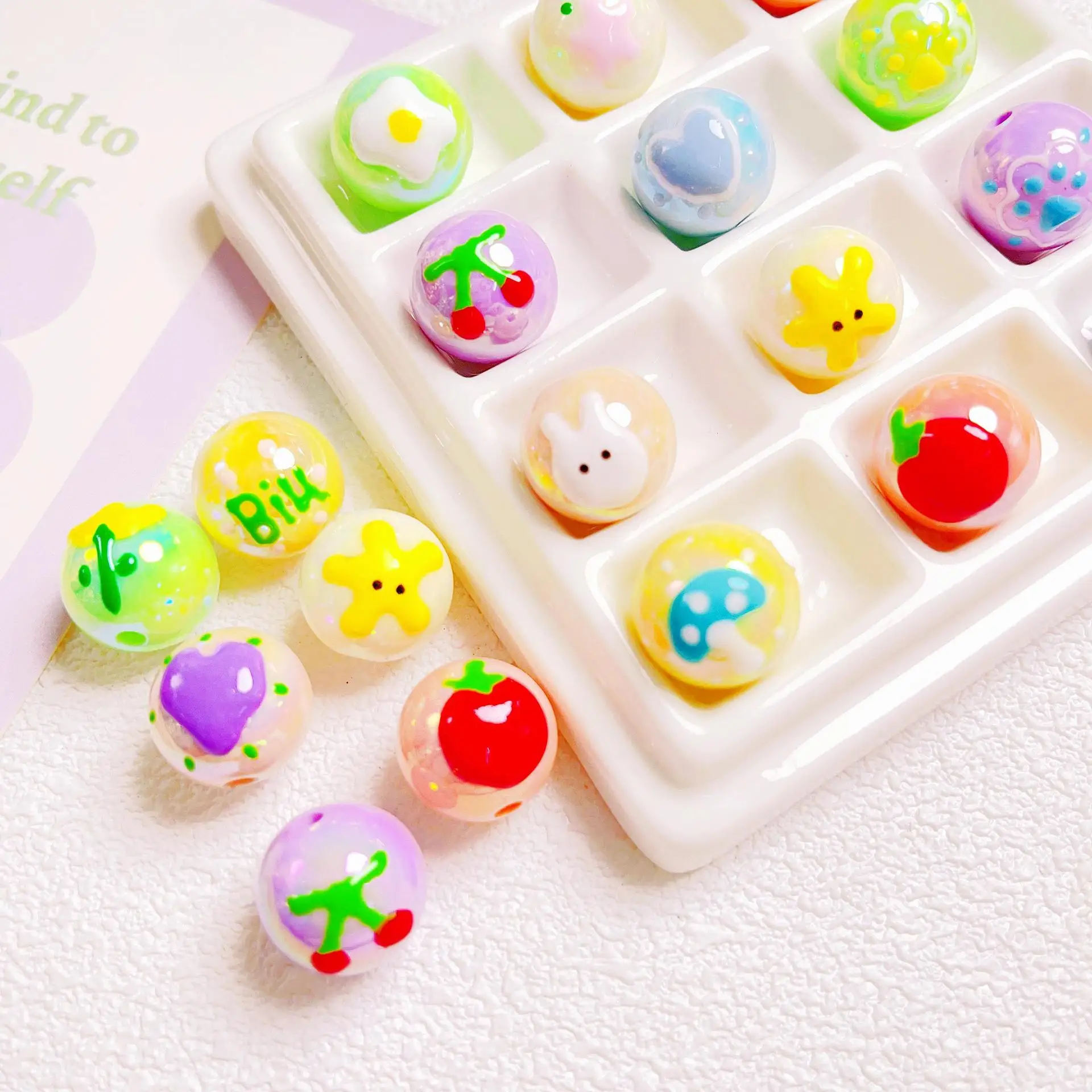 Perles de dessin animé peintes à la main, pas de carotte, accessoires perlés, bracelet et collier faits à la main, bricolage mignon, lot de 10 pièces