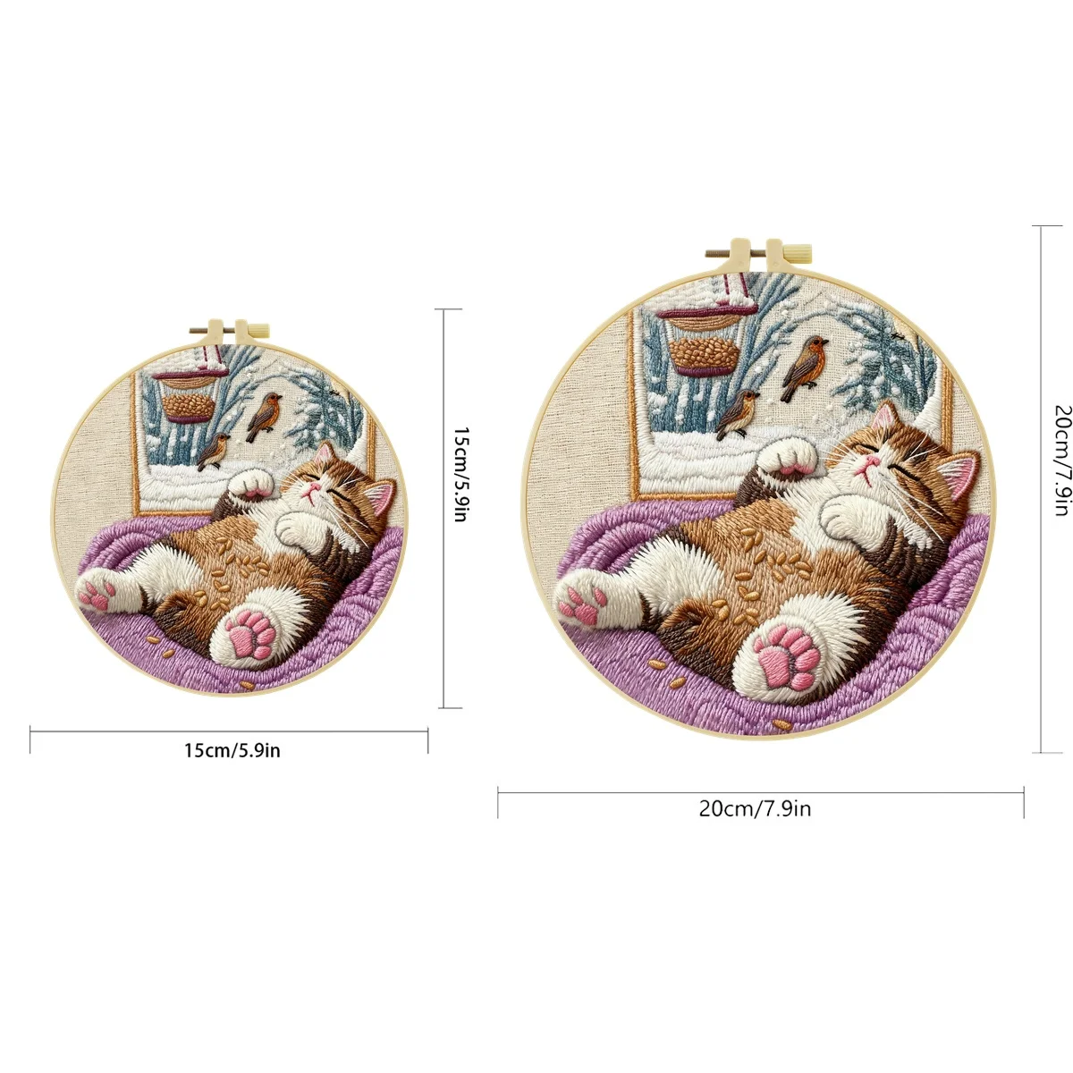 Schlafende Katze Winterszene 1 Stück DIY Stickerei-Material-Set für Anfänger Stickerei-Starter-Kit Kreuzstich-Kunst als Geschenk Nadelarbeit – Detail 2
