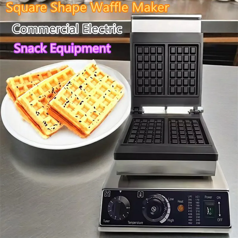 

Commercial Grid Shape Electric Waffle Maker Non-stick Coated Two-piece Template Square Shape Belgium Waffle Maker Machine 1550W