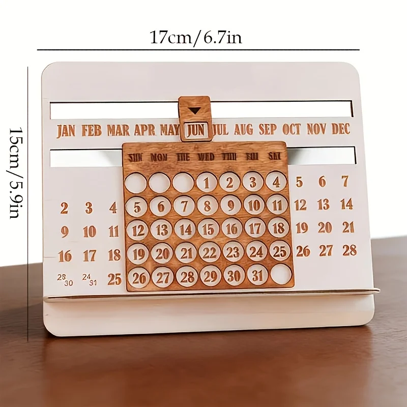 Wooden Perpetual Calendar with Monthly Chart And Year-Round Display - Desk Calendar Suitable for Office Planning And Decoration