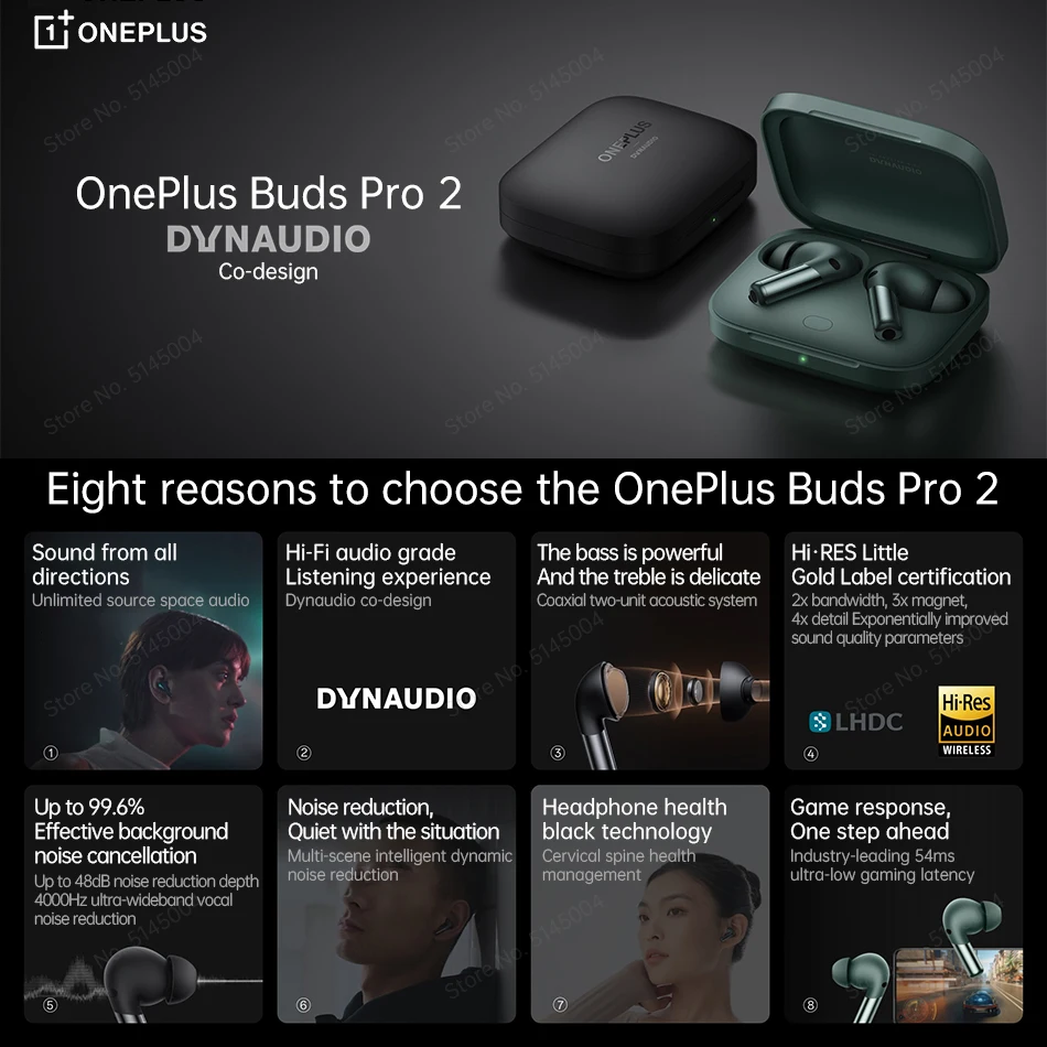 Oneplus-Buds Pro 2 TWS Fone De Ouvido, Cancelamento De Ruído Ativo, 3 Mic Fone De Ouvido Sem Fio, 39 Horas De Duração Da Bateria, 48dB, IP55 para Oneplus 11