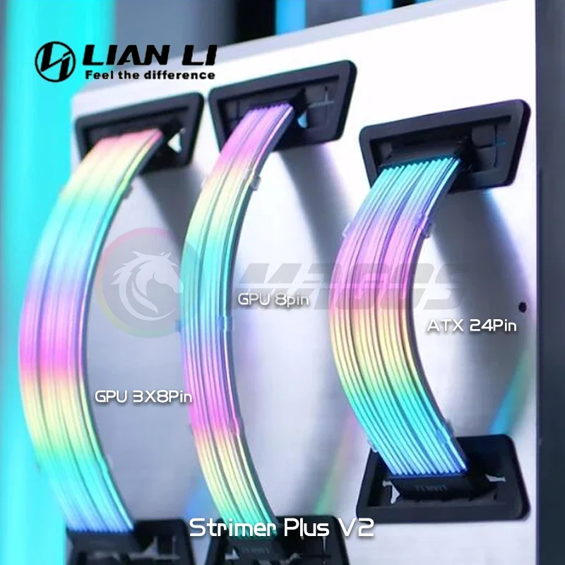 Lian Li Strimer Plus V2 RGB PSU Extension Cable Kit, ATX 24Pin GPU Dual Triple 8pin, Soft & Removable