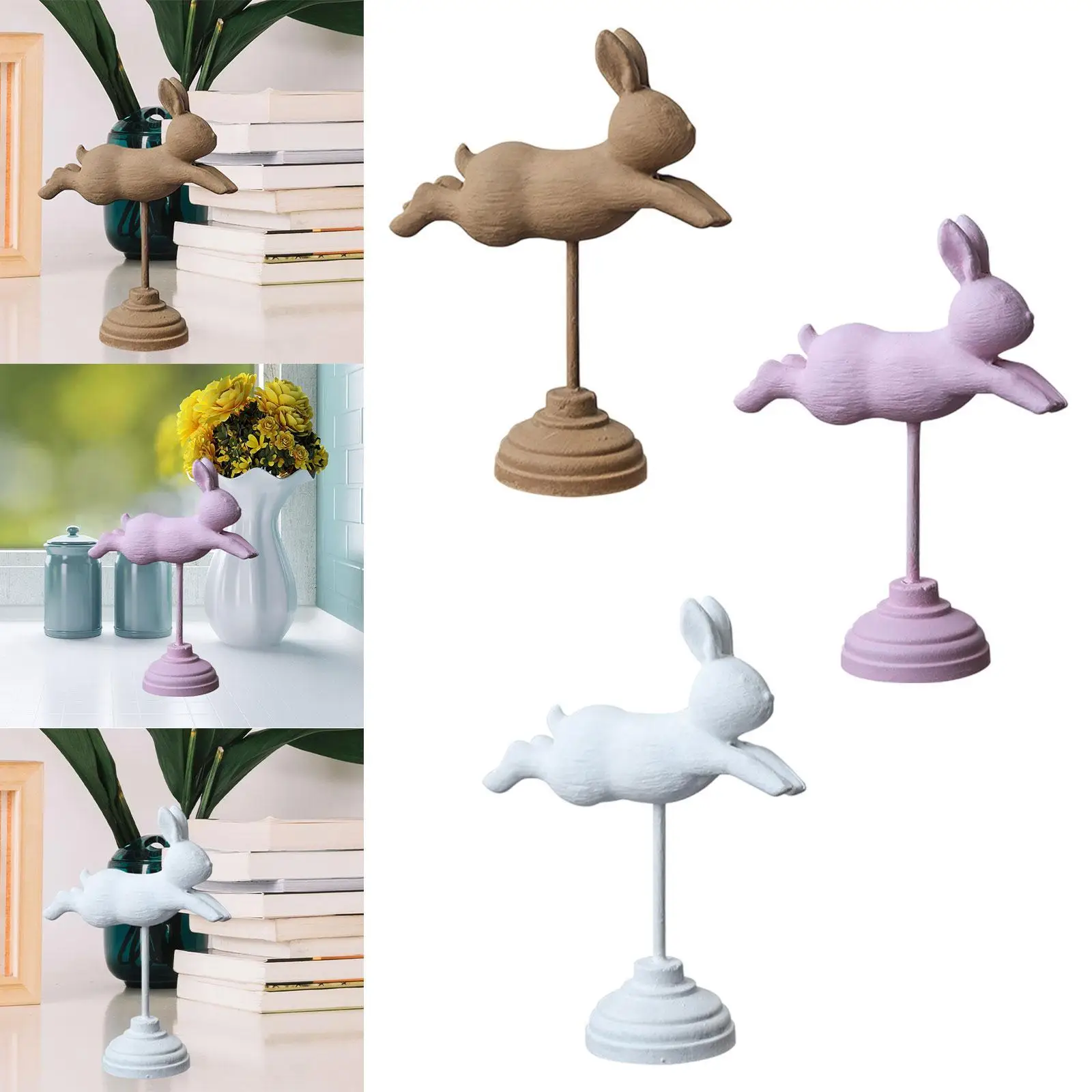 Wooden Easter Bunny Statue Animal Sculpture Easter Toy Decorative Rabbit