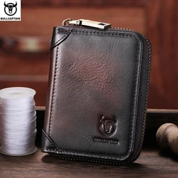 BULLCAPTAIN Men RFID Blocking Bifold Wallet Genuine Leather Card Holder Wallets with 11 Card Slots
