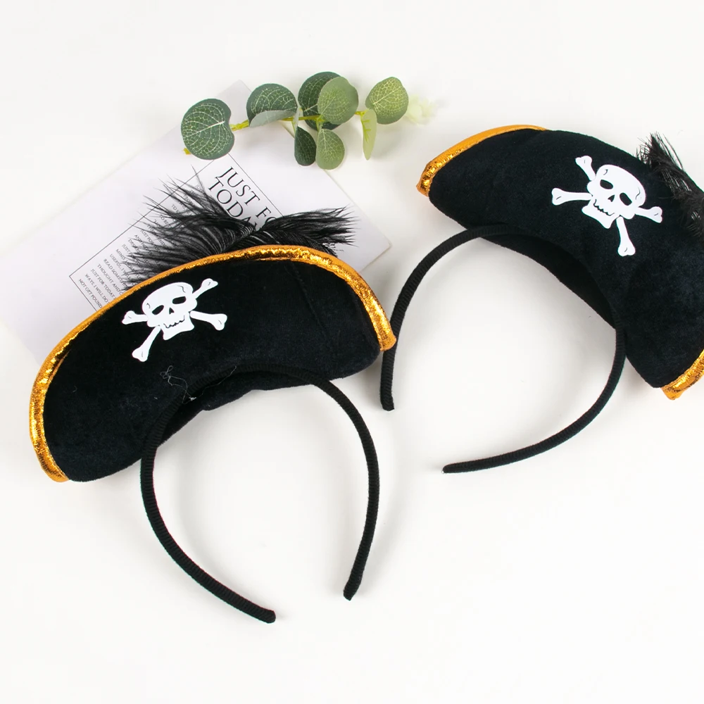 1/2set Pirate Skull Hat And Eye Patches Halloween Captain Cap Headband Cosplay Costume Accessories Prop Kid Birthday Party Decor