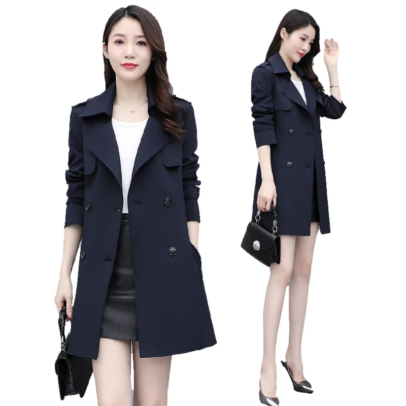 

Abrigo Mujer Women's Double Breasted Style Trench Coat Autumn Elegant Outer Belted Trench Jacket Ladies Spring Fashion Loose