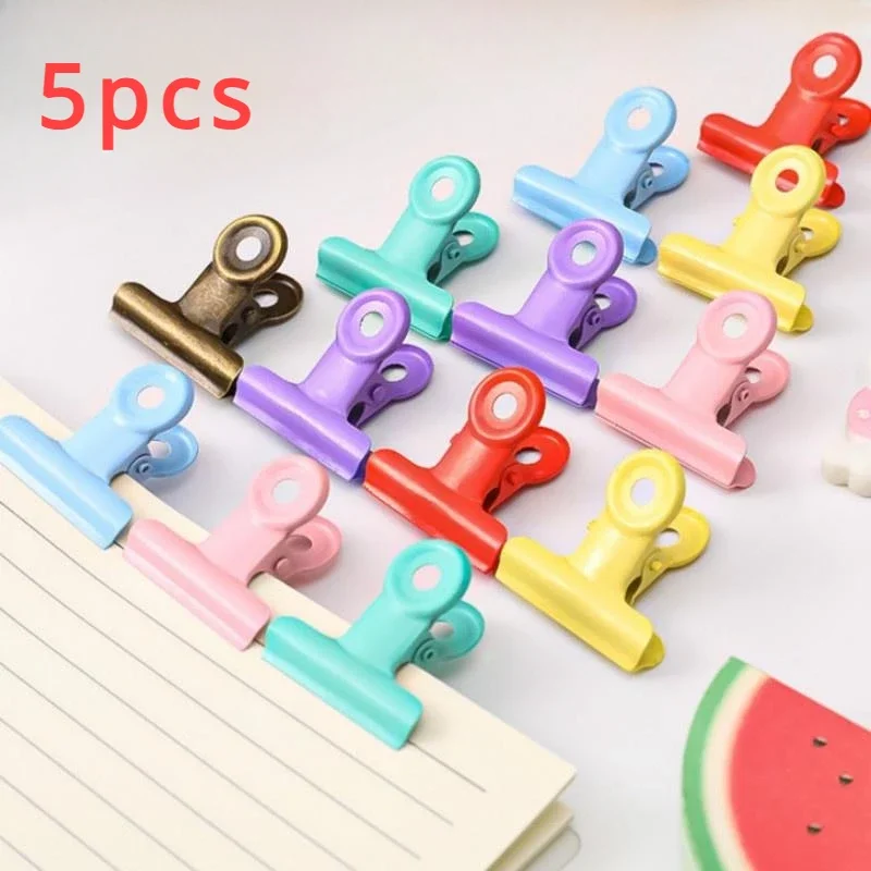 5pcs Random Color Metal Grip Ticket Paper Stationery Clips Office Documents Binder Clip School Student Stationery Supplies 3cm