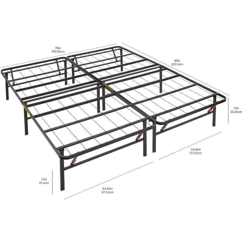 Bed Frame with Storage, Foldable Metal Platform, Sturdy Steel, No Box Spring Needed, 14-inch High, Tool-Free Setup