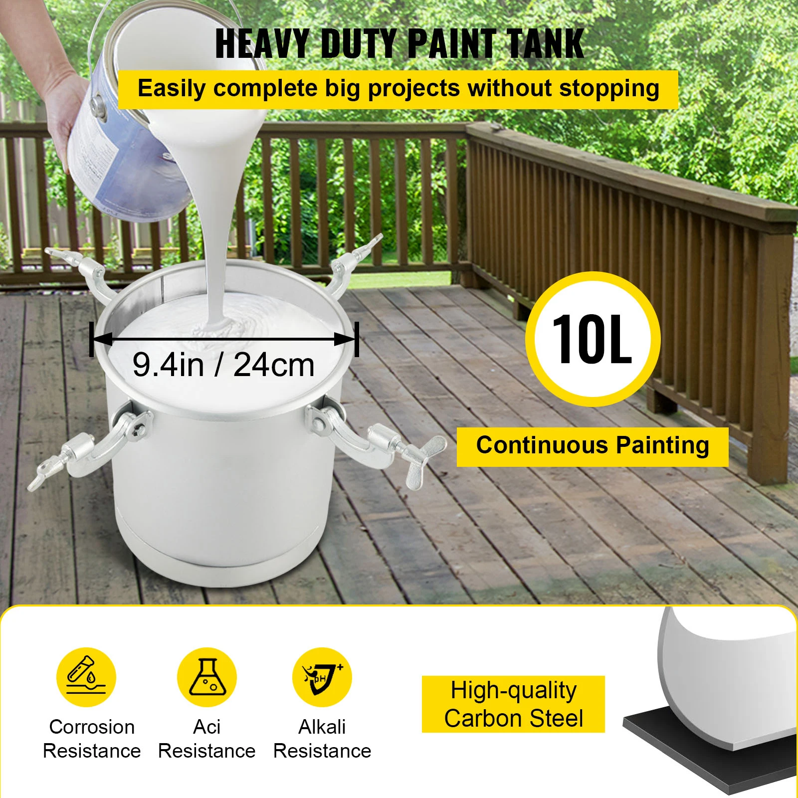 SucceBuy 10L/2.5 جالون خزان رش وعاء الطلاء بالضغط مع مسدس رش وخرطوم للمنزل الخارجي أو رش الطلاء التجاري