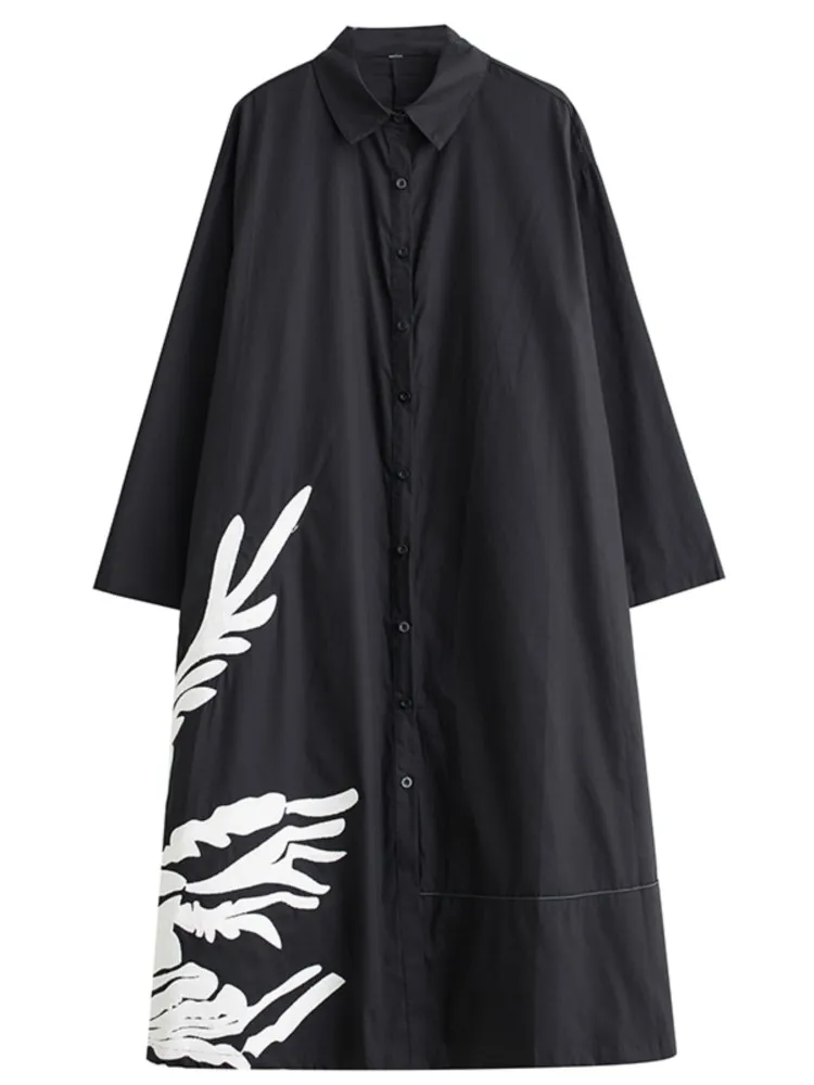 Oversized primavera outono manga longa camisa vestido feminino floral impressão moda senhoras vestidos casuais solto vestido de mulher