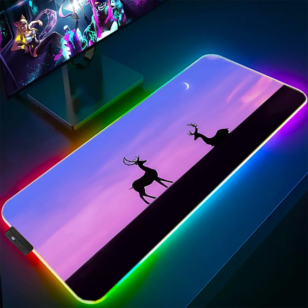 

Deer and Moon Mouse Pad RGB LED Light Non-Slip Rubber Base Waterproof Office PC Home Desk-Mat USB Large Game