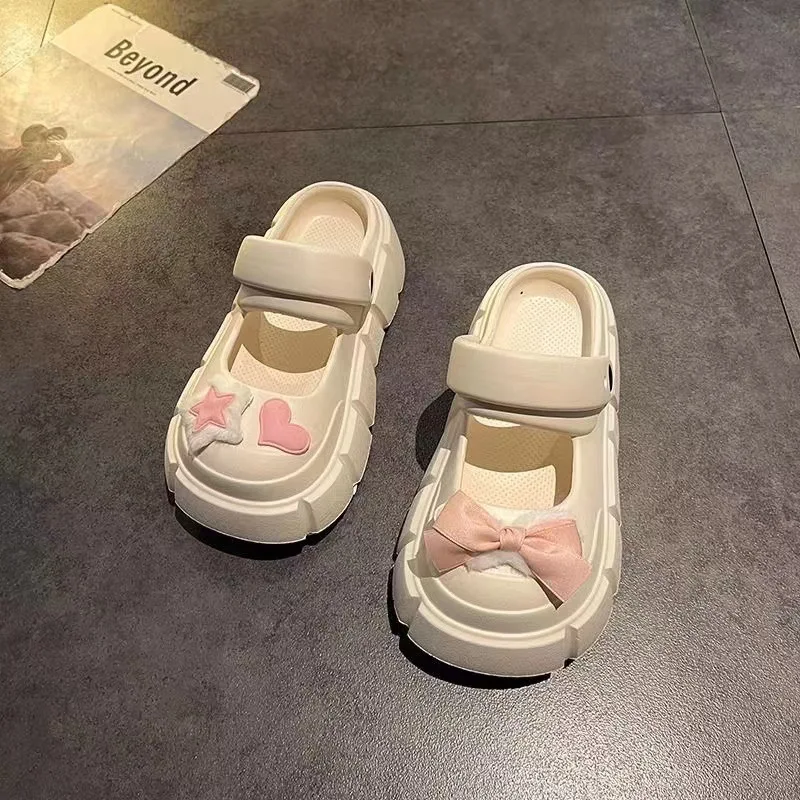 2026 new milk huhu hole shoes female cute bow bag head half slippers stepping on shit sandals view 4