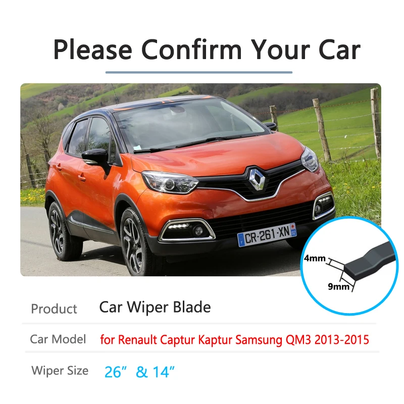 Car Front Wiper Blades for Renault Captur 2013 2014 2015 Samsung QM3 Window Brushes Washer Windscreen Windshield Car Accessories