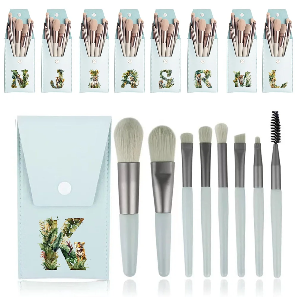

8pcs Fluffy Makeup Brushes Set For Cosmetics Foundation Blush Powder Soft Eyeshadow Blending Jungle Tiger Letter Pattern