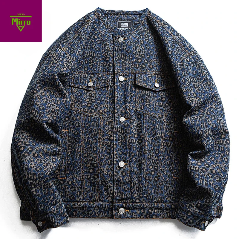 

Vintage Leopard Denim Parkas Men Winter Padded Jackets Thicken Warm Coats Streetwear Harajuku Hip Hop Oversized Jackets