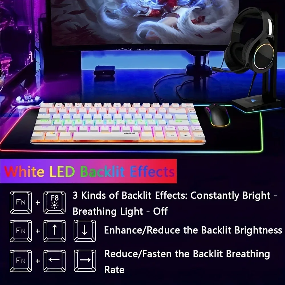 Mechanical Keyboard and Mouse Combo Wired 82 Keys White Backlit Gaming Keyboard Blue Switch, 12000 DPI with 12 Button P